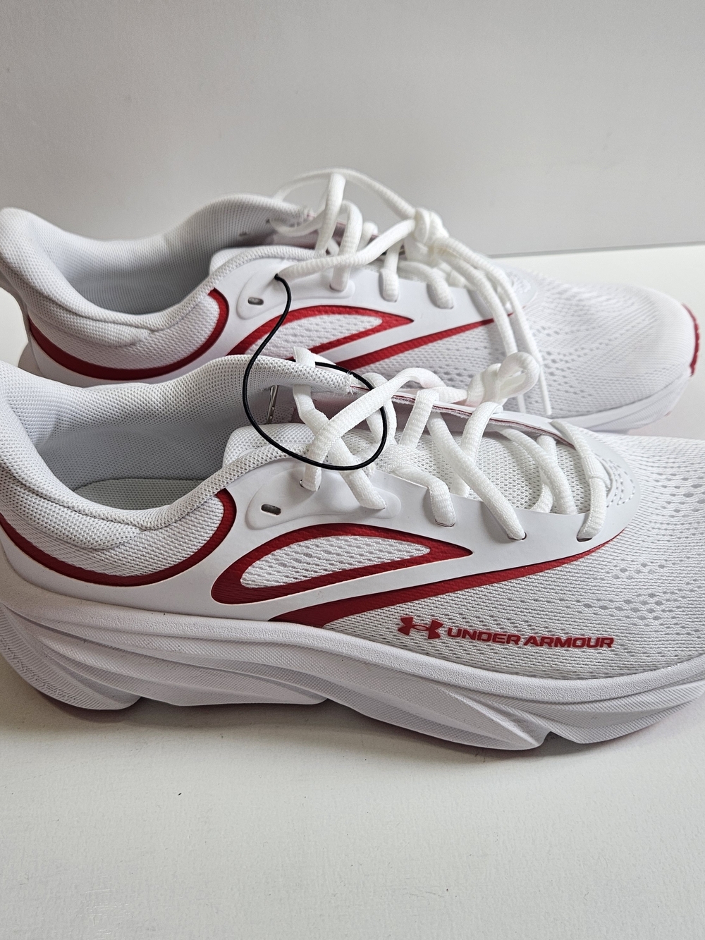 Under Armour Charged+ White and Red Athletic Sneakers